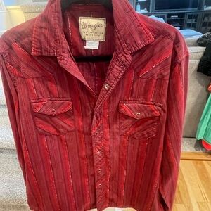 Wrangler Western Fashion Red Silver Snap Long Sleeve Rodeo Shirt Sz Large